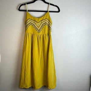 Mustard yellow sundress embroidered bust smocked back size s see measurements